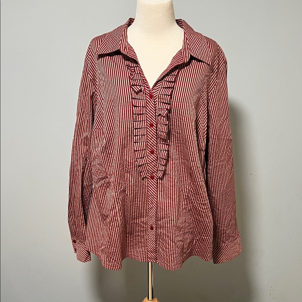 Lane Bryant Red and White Striped Blouse